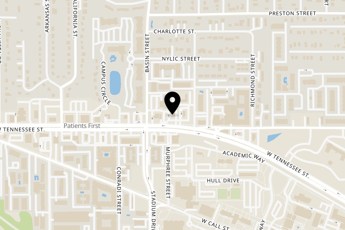 Map showing the location of California Chicken Grill on 1414 W Tennessee St in Tallahassee